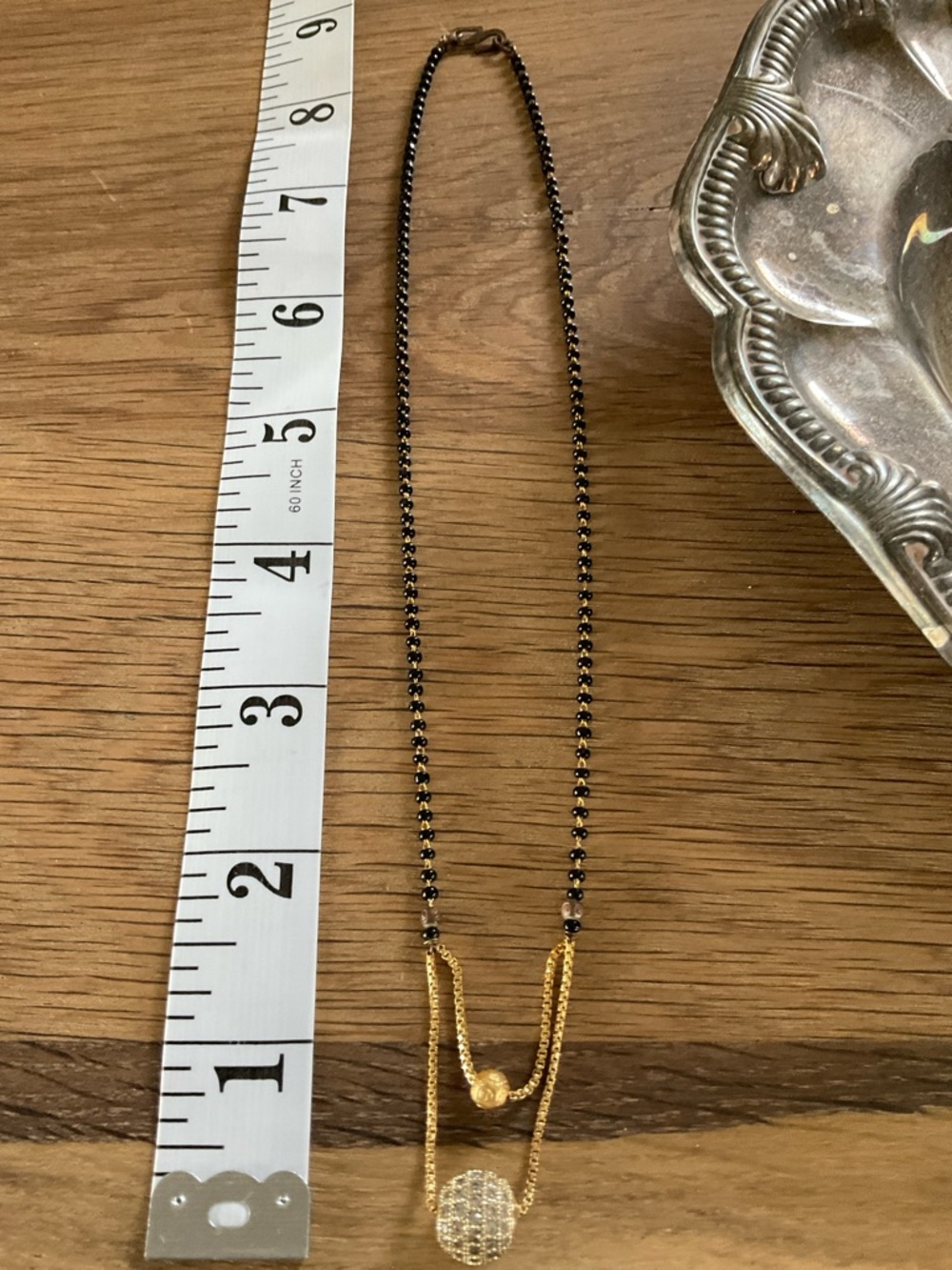 Elegant Mangalsutra Gold and Black Bead Layered Pendant Necklace - Picture 4 of 5